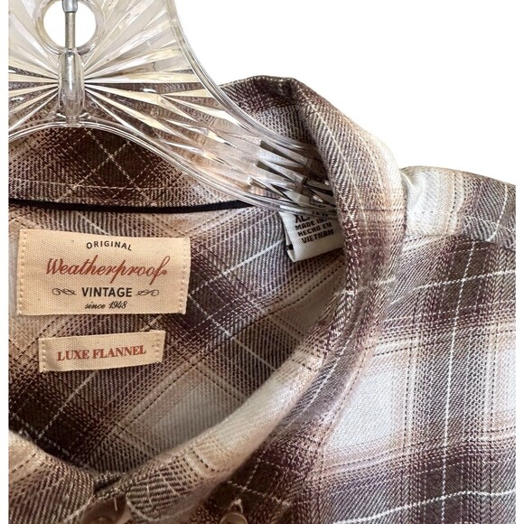 Weatherproof Vintage Men's LUXE FLANNEL Plaid Button Down Shirt Size XL Shitake - Picture 4 of 10